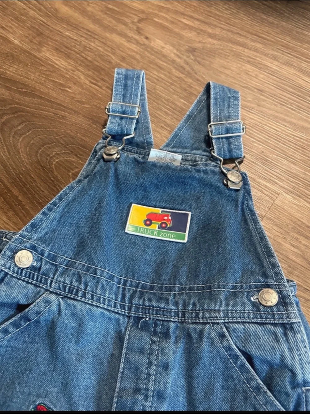 VTG 90s Red Trucks Overalls embroidered Denim 24 month 2T